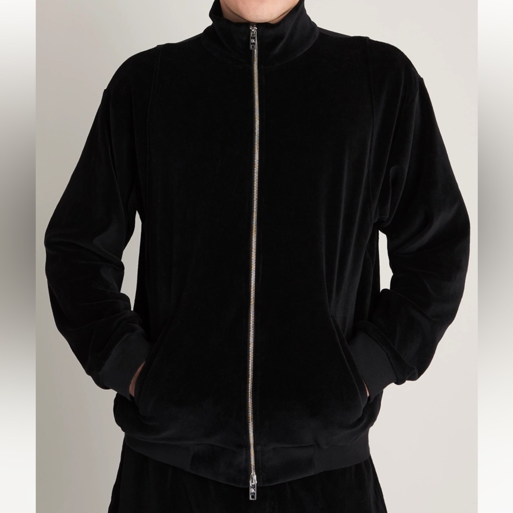 Suzie Kondi unisex zip Jacket in soft cotton terry navy